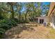 Backyard featuring a mix of grass, foliage, and mature trees, with easy access to the home at 450 Cassady St, Umatilla, FL 32784