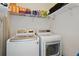 Modern laundry room with side-by-side washer and dryer and wire shelving at 548 Burford Cir, Davenport, FL 33896