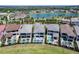 Aerial view of luxury homes with private pools, complemented by a tranquil lake and lush landscaping in a vibrant community at 942 Jack Nicklaus Ct, Kissimmee, FL 34747