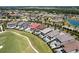 Expansive aerial view showcasing luxury homes bordering a lush golf course and picturesque streetscapes in a vibrant community at 942 Jack Nicklaus Ct, Kissimmee, FL 34747
