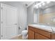 Bathroom featuring a vanity with a granite countertop, offering storage and a sleek design at 502 Rainbow Springs Loop, Groveland, FL 34736