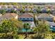 Aerial view of a screened pool and spa in a lushly landscaped backyard at 5283 Wildwood Way, Davenport, FL 33837