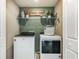 Practical laundry room with modern washer and dryer, shelving, and 'Laundry Room' sign at 723 Southern Edge Way, Sanford, FL 32771