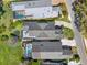 Overhead aerial view of houses, including one with a pool and screened enclosure at 10148 Chiltern Garden Dr, Orlando, FL 32827
