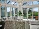 Bright living room with large windows overlooking the outdoor patio and lush greenery with modern furniture at 10148 Chiltern Garden Dr, Orlando, FL 32827