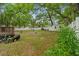 Spacious backyard showcasing lawn, partial fencing, and a storage shed, offering room to enjoy the outdoors at 1401 E Voorhis Ave, Deland, FL 32724