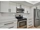 Well-equipped kitchen featuring stainless steel appliances, white cabinets, and modern countertops at 1484 Patricia St, Kissimmee, FL 34744