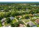 Overhead shot of the community with manicured lawns, mature trees, and tile roof homes at 1679 Shadowmoss Cir, Lake Mary, FL 32746