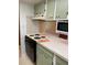 Compact kitchen featuring dated appliances, green cabinets, and light countertops at 1935 Conway Rd # R5, Orlando, FL 32812