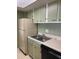 Galley kitchen with light green cabinets, laminate countertops, and stainless steel sink at 1935 Conway Rd # R5, Orlando, FL 32812