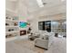 Bright living room with a fireplace, built-in shelves, comfortable seating, and access to the outdoor patio at 2230 Lake Crescent Ct, Windermere, FL 34786