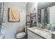 Cozy bathroom showcasing granite countertops, modern fixtures, and stylish towel rack for convenience at 4915 Pocahontas Ln, Lakeland, FL 33810