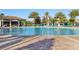 Large community pool with palm trees and seating, perfect for relaxation and recreation at 8959 Stinger Dr, Champions Gate, FL 33896