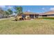 Backyard featuring a well-maintained lawn, screened-in lanai, and mature landscaping for privacy at 9491 Sw 98Th Ct, Ocala, FL 34481