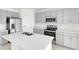 Modern kitchen features an island, stainless steel appliances, and gray cabinetry at 144 Jones Fish Camp Rd, Edgewater, FL 32141