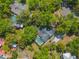 Aerial view of a charming single-Gathering home surrounded by lush trees and featuring a private pool at 1511 Grandview Blvd, Kissimmee, FL 34744