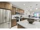 Modern kitchen features stainless steel appliances, quartz countertops, and dark wood cabinetry at 16300 County Road 455 # 704, Montverde, FL 34756