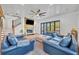 Comfortable living room with stone fireplace and large sliding glass doors at 2072 Starboard Dr, Geneva, FL 32732