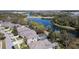 An aerial perspective of a residential community with manicured lawns, screened pools, and a beautiful lake backdrop, providing privacy at 321 Cape Sable Dr, Orlando, FL 32825