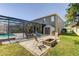 Backyard features a brick patio, firepit, shed, and screened-in pool area for outdoor enjoyment at 321 Cape Sable Dr, Orlando, FL 32825