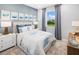 Serene bedroom with blue accents, a comfortable bed, and natural light from the window at 3526 Douglas Fir Dr, Apopka, FL 32703