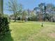 Spacious backyard featuring lush green grass, mature trees, and a secure chain-link fence, perfect for outdoor activities at 11624 Peach Grove Ln, Orlando, FL 32821