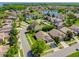 Aerial view of the community showing mature landscaping, a pond with fountain, and community pool at 124 Windsor Cresent St, Winter Springs, FL 32708