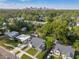 Aerial view of a beautiful home surrounded by lush greenery, with a stunning cityscape visible in the distance at 1407 E Kaley St, Orlando, FL 32806