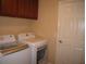 Laundry area featuring a matching washer and dryer set, white door, and cabinets above at 506 Freeman St, Longwood, FL 32750