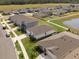 Bird's eye view showing homes in a community with manicured lawns and landscaping at 447 Talisi Loop, St Cloud, FL 34771