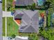 Aerial view showcasing the home's roof and screened-in pool, and well-manicured yard at 712 Timberwilde Ave, Winter Springs, FL 32708