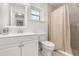 Bright bathroom with a shower, white vanity, and modern fixtures at 111 Woodstream Ct, Maitland, FL 32751