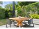 Charming outdoor dining area on the covered patio, perfect for enjoying meals amidst the lush landscaping at 2527 Mohawk Trl, Maitland, FL 32751