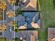Overhead aerial of a gray roofed home, with a landscaped yard, nestled amongst other homes in a quiet neighborhood at 2680 Lookout Ln, Kissimmee, FL 34746