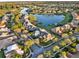 Scenic aerial view of a residential community with a large lake, lush landscaping, and tree-lined streets at 2680 Lookout Ln, Kissimmee, FL 34746