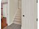 Carpeted staircase leading to the upper level of the home near white doors at 2680 Lookout Ln, Kissimmee, FL 34746