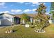Landscaped front yard of light blue home with palm tree and mature tree providing curb appeal at 3121 Heartwood Ave, Winter Park, FL 32792