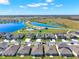An aerial view captures the neighborhood layout, emphasizing proximity to a lake, pool, and community amenities at 4180 Bull St, St Cloud, FL 34772