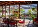 Covered patio with dining set, view of pool and lush tropical landscaping at 5011 Dorian Ave, Belle Isle, FL 32812
