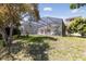 Lush backyard features a screened-in pool enclosure and well-maintained lawn at 5619 Bear Stone Run, Oviedo, FL 32765