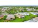 Aerial view of a home with a screened lanai and well-manicured lawn in a lakeside community at 253 Lake Cassidy Dr, Kissimmee, FL 34759