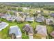 Overhead shot of a neighborhood featuring verdant lawns, mature trees, and diverse home styles near a golf course at 253 Lake Cassidy Dr, Kissimmee, FL 34759