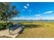 Relaxing view of lake with seating and well-maintained lawn area under a clear blue sky at 5814 Bimini Twist Loop, Orlando, FL 32819