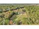 This aerial shot highlights the generous land with mature trees, long driveway, and proximity to power lines at 10115 E Highway 316, Fort Mc Coy, FL 32134