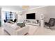 Comfortable living room with decor and lake views from dining area at 16300 County Road 455 # 401, Montverde, FL 34756