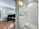 Modern bathroom showcasing a sleek vanity and stylish tiled shower with contemporary fixtures at 2107 University Dr, Orlando, FL 32804