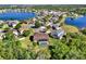 Scenic aerial view of homes and a tranquil lake, showcasing community living and natural beauty at 4393 S Devon Ct, Kissimmee, FL 34746