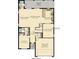First floor plan featuring the kitchen, dining room, living room, suite, and two-car garage at 1673 Moon Valley Dr, Davenport, FL 33896