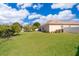 Expansive backyard with lush green grass, mature trees, and a privacy fence, ideal for outdoor activities at 2712 Pearl Court, Kissimmee, FL 34743