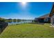 Scenic backyard view with a black metal fence overlooking a peaceful lake, merging nature with modern living at 3018 Jardin St, Kissimmee, FL 34741